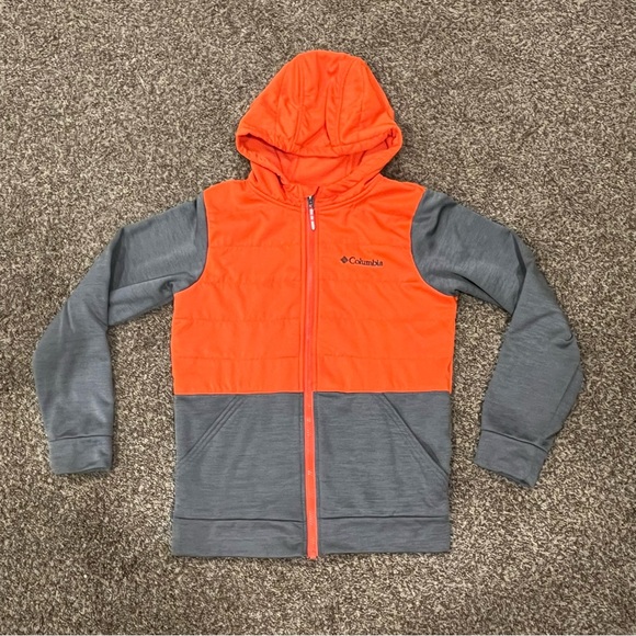 Columbia Hayden Summit Hybrid Zip Jacket Kids M (10/12) Orange Gray youth fleece - Picture 1 of 9